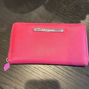Betsey Johnson raspberry faux textured leather zipper logo wallet. New, no tag.